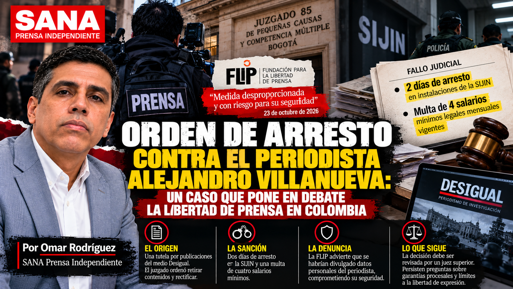FLIP rechaza orden de arresto contra periodista Alejandro Villanueva y denuncia riesgos para su seguridad